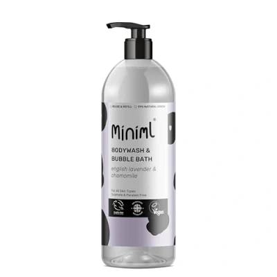 Image of Miniml Natural English Lavender and Chamomile Body Wash Bubble Bath For all skin types Hypoallergenic Dermatologically Tested Sulphate Paraben Free, Vegan Cruelty Free 1L Bottle