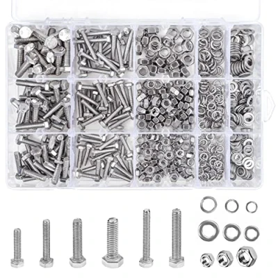 Image of Belle Vous 510 Pieces Screws, Nuts and Washers Assortment Metric M4 M5 M6 304 Stainless Steel Hex Flat Head Bolts Kit Screw Flat/Spring Hardware Set with Storage Box