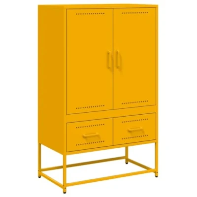 Image of vidaXL Highboard Sideboard Cabinet/Cupboard Mustard Yellow Solid Cold Rolled Steel with 2 Doors and Drawers Ideal for Living Room/Office/Bedroom 68 x 39 111.5 cm