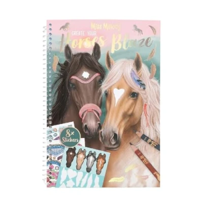 Image of Depesche 12964 Miss Melody Create Your Horses Blaze Colouring Book with 36 Pages for Designing Different Horse Motifs, Ring Binder 8 Sticker Sheets