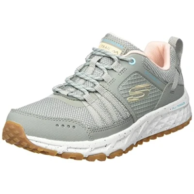 Image of Skechers Women&#039;s 180061 OLV Trekking Low Cut, Olive Leather/Mesh/Light Pink Trim, 7 UK