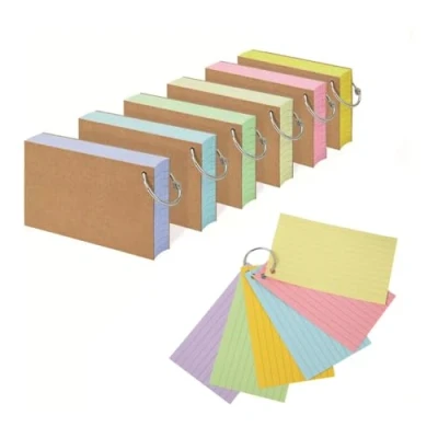 Image of LAWALEISHE 6 Pack 300PCS Flash Cards Ruled Index Revision with Binder Rings,Kraft Paper Notecards Lined Cards,12.7x7.6cm,for Study Office NotePads School Learning Memo