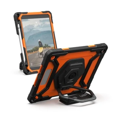 Image of URBAN ARMOR GEAR UAG Designed for iPad 10.2&quot; 9th/8th Gen 2020 2021 Case w/Built in Screen Protector, Kickstand, Hand Strap Rugged Transparent Clear Military Grade Protective Cover Plasma Orange/Black