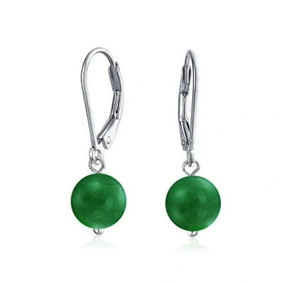 Image of Simple Plain Basic Round Bead Green Aventurine Gemstone Lever back Ball Drop Earrings For Women .925 Sterling Silver