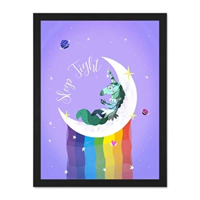 Image of Wee Blue Coo Unicorn Sleep Tight Wall Large Framed Art Print Poster Decor 18x24 inch