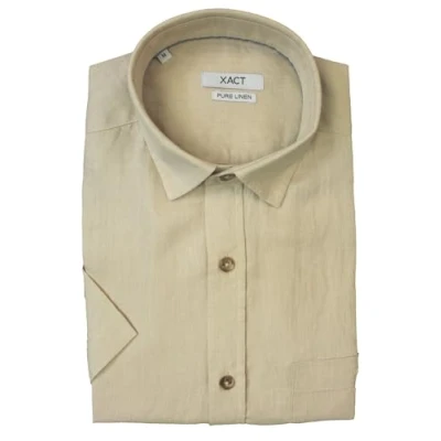 Image of Xact Men&#039;s Short Sleeved Linen Shirt, 100% Pure Linen, Regular Fit (Beige) M