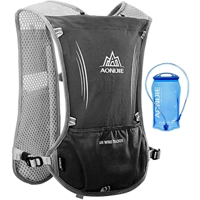 Image of 5L Lightweight Running Backpack Outdoor Sports Trail Racing Marathon Hiking Fitness Bag Hydration Vest Pack for Men Women with 1.5L or 500ml Kettle (Black water bladder, One Size)