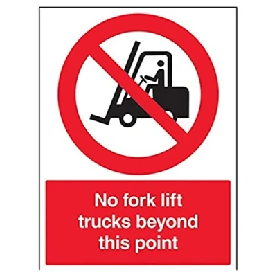 Image of V Safety No Fork Lift Trucks Beyond This Point Sign 300mm x 400mm Self Adhesive Vinyl