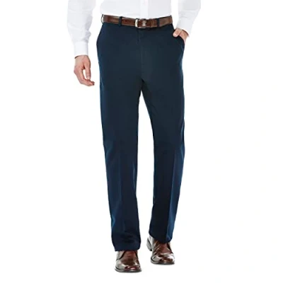Image of Haggar Men&#039;s Work to Weekend Hidden Expandable Waist No Iron Flat Front Pant, Dark Navy, 36W x 30L