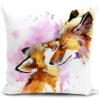 Image of HUASHUZI Cushion Cover Fox Gifts for Mums Women Mothers Day Birthday Presents Pink Throw Pillow Case her Family Love Home Decor Livingroom Couch Sofa 18&quot;x18&quot;(45x45cm)