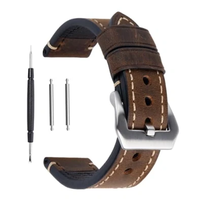 Image of Berfine Dark Brown 20mm Genuine Leather Wristwatch Watch Band Oil Tan Vintage Strap for Men with Stainless Buckle