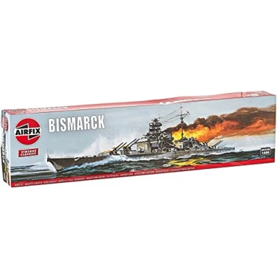 Image of Airfix Vintage Classics Set A04204V Bismarck Plastic Model Ship Kits for Adults &amp; Children 8+, Includes 170 Pieces 1:600 Scale