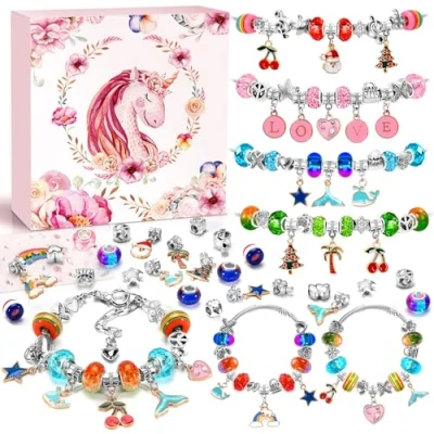 Image of ZOOI Stocking Fillers Kids, Unicorn Gifts for Girls 5 12 Year Old Girls, Teenage Gifts, Charm Bracelet Making Kits Jewellery Kit Arts and Crafts Kids