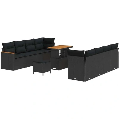 Image of 11 Piece Garden Sofa Set with Cushions Black Poly Rattan Acacia Vidaxl
