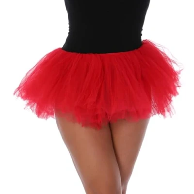 Image of Running Tutu Skirt Fancy Dress 1980s Hen Party Dance Extra Fluffy 5 Layers Plus Size (Red)