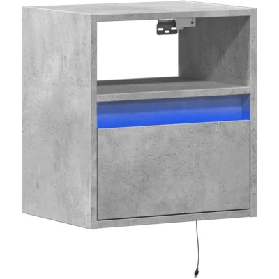 Image of vidaXL TV Wall Cabinet with LED Lights Floating Unit, Concrete Grey, Engineered Wood, 41x31x45 cm, Modern Style, Drawer and Compartment