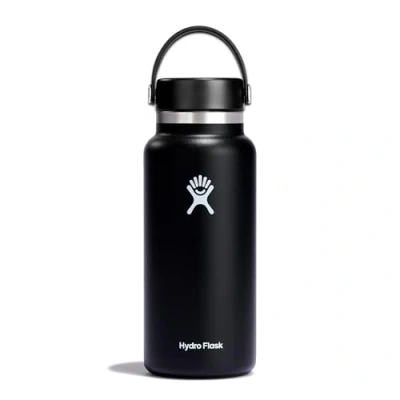 Image of Hydro Flask Water Bottle 946 ml (32 oz) Vacuum Insulated Stainless Steel with Leak Proof Flex Cap and Powder Coat Wide Mouth Black