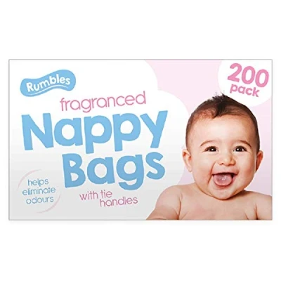 Image of 6 Boxes x 200 (1200) Baby Fragranced Scented Nappy Bags with TIE Handles Disposable Sacks