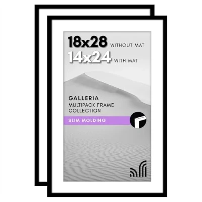 Image of Americanflat 18x28 Poster Frame with Polished Plexiglass Set of 2 Use as 14x24 Mat or Without Galleria Collection Gallery Wall for Display Black