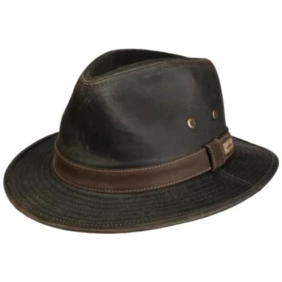 Image of Stetson Sri Lanka Traveller Cloth Hat Men Cotton with Leather Trim, Trim Winter Summer M (56 57 cm) Dark Brown