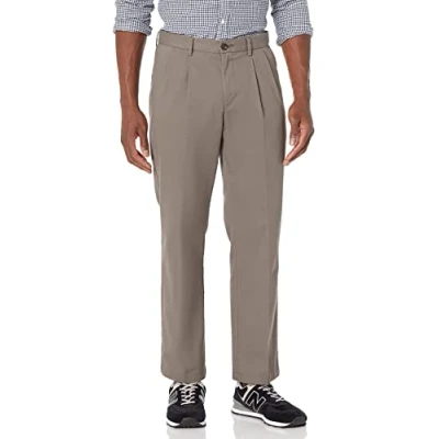 Image of Amazon Essentials Men&#039;s Classic Fit Wrinkle Resistant Pleated Chino Trouser (Available in Big &amp; Tall), Taupe, 33W / 32L