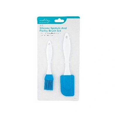 Image of The Home Fusion Company 2pc Blue Silicone Spatula &amp; Pastry Brush Set Kitchen Cooking Baking Non Scratch
