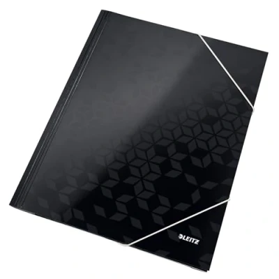 Image of Leitz 3 Flap Folder, Holds up to 150 A4 Sheets, Elastic Closure, Cardboard, Black, WOW Range, 39820095