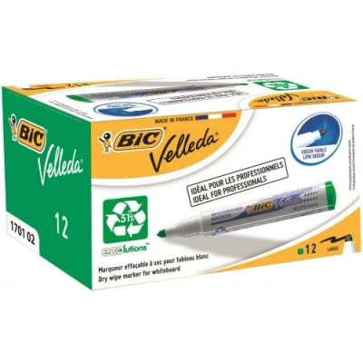 Image of Bic Velleda Marker Whiteboard Dry Wipe 1701 Large Bullet Tip 1.5mm Line Green Ref 904940 [Pack 12] + Free finchley Refill Pen (1)
