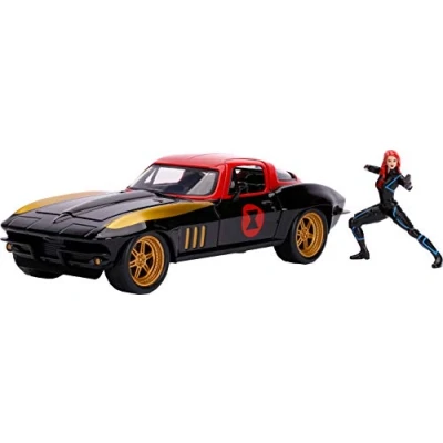 Image of Jada Toys Diecast Vehicle Marvel Comics Black Widow &amp; Chevrolet Corvette (1966/Black Widow) 1/24 Scale