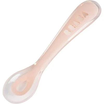Image of BÉABA Silicone Spoon for Baby and Children Stage 2 Soft Rounded tip Ergonomic Handle Pink