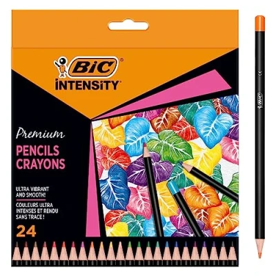 Image of BIC Intensity Colouring Pencils In Premium Cardboard Case Suitable For Adults, Assorted Colours, Pack of 24