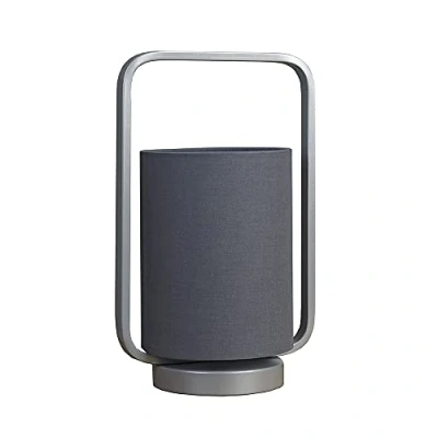 Image of MiniSun MinSun Contemporary Silver Metal Lantern Frame Grey Cylinder Table Lamp