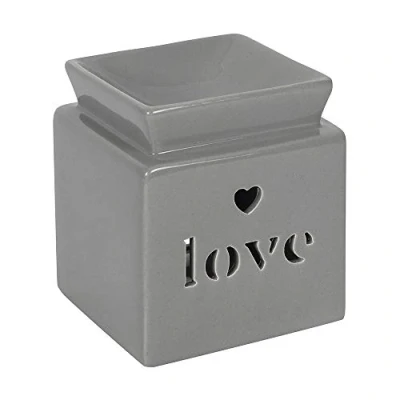 Image of Tech Island Wax Burner, Cut Out Heart and Text With Glazed Dish Ceramic Melt Burners, Melts, Aromatherapy, Oil Diffuser, Essential For Diffusers Home Decor, Room Décor (Love)
