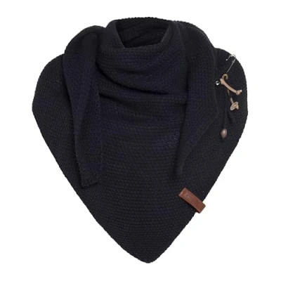 Image of Knit Factory Coco Knitted Shawl Triangle scarf Women Navy winter 190x85 cm Manufactured in Europe Ladies Including decorative pin