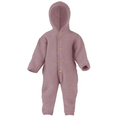 Image of Engel Natur, Hooded Baby and Toddler Fleece Snowsuit, 100% Organic Wool (0 2 months (Height 18 22((50/56), Rosewood Melange)