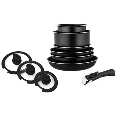 Image of Arthur Martin AM310SC Aluminium Cookware Set Saucepans Saucepan for All Heat Sources with Removable Handle 10 Pieces Black