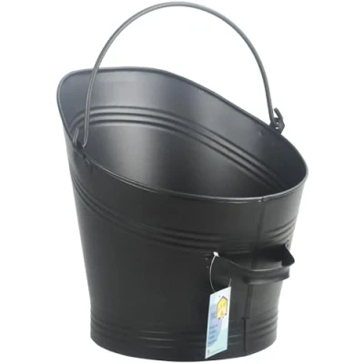 Image of Black Metal Fireplace Round Flat Lip Coal Scuttle Bucket Hod 31cm