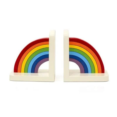 Image of Pair Of Childrens Rainbow Bookends Decorative For Kids Wooden Shelves Set 2 Baby Nursery Book Ends Handmade In Uk