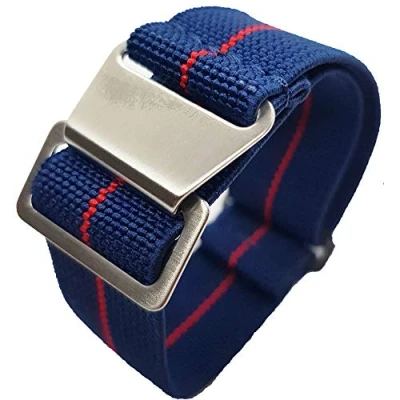 Image of Max French Marine Nationale Elastic Nylon Navy Divers Parachute Watch Straps 20mm 22mm Military Bands (20mm, Blue/Red)