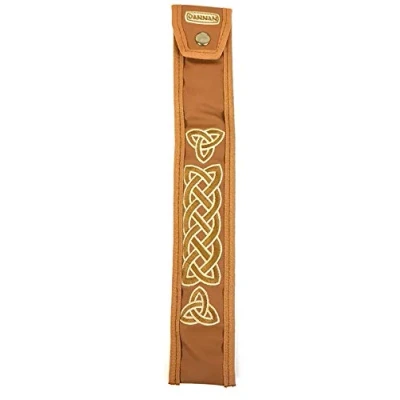 Image of Handmade Irish Tin Whistle Case Sleeve by Dannan For C Whistles in Green, Blue or Brown Vegan Leather with Celtic Embroidery (Brown)
