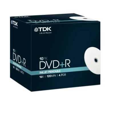 Image of TDK T19494 4.7GB 16x Speed 120min Printable DVD+R Disc in Jewel Case (Pack of 10)