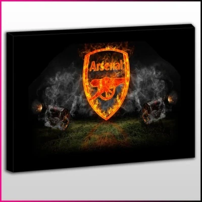 Image of OneBlankWall S259 Arsenal Logo Flames&amp;Cannons Firing Framed Ready To Hang Canvas Print, Sport, Pop Street Wall Art, Picture