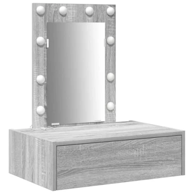 Image of vidaXL Wall Hanging Dressing Table with LED Lights Grey Sonoma