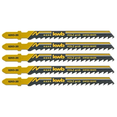 Image of kwb Jigsaw Blades for Wood Made Of Flexible Hcs Steel With Single Cam Shank (T Shank), tooth, Optimum Sawdust Transport, Long Lasting Sharpness, Polished Surface, Fine Cuts