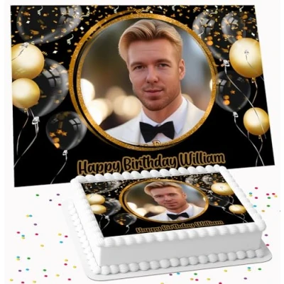 Image of YOUR OWN PHOTO PERSONALISED HAPPY BIRTHDAY EDIBLE ICING LARGE CAKE TOPPER SUITABLE FOR USE ON COSTCO R2 920