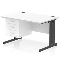 Image of Impulse 1200x800 Desk White Top Black Cable Managed Leg 3 Dr Fixed Ped
