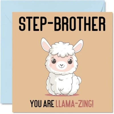 Image of Birthday Cards for Step Brother Llama Zing Funny Happy Card from Sister, Sibling Gifts, 145mm x Joke Greeting Men Him