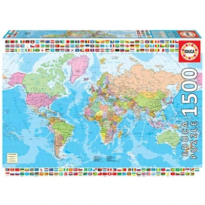 Image of Educa Borras 18500 Map of The World with Flags 1500 Piece Jigsaw Puzzle, Multicoloured