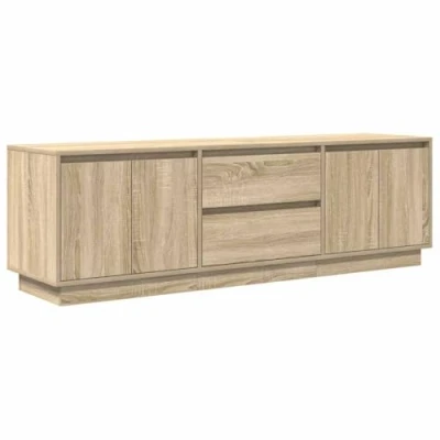 Image of vidaXL TV Cabinet with LED Lights Modern Entertainment Media Console Stand, Storage Drawers &amp; Doors Sonoma Oak Engineered Wood
