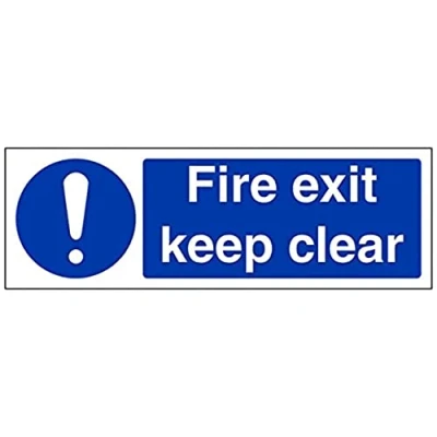 Image of V Safety Fire Exit Keep Clear Mandatory Sign 300mm x 100mm 1mm Rigid Plastic